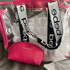Bebe Clear Tote with Pink Accents and Pouch